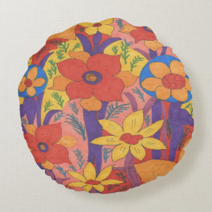 Dicke Bohemische Orange Garden Print Rundes Kissen
