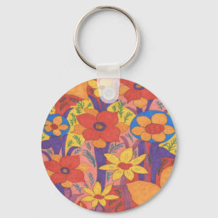 Dicke Bohemische Orange Garden Print Schlüsselanhänger