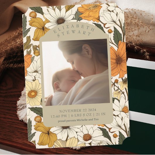 Dicke botanische Herbst 2 Foto Geburtsankündigung Einladung