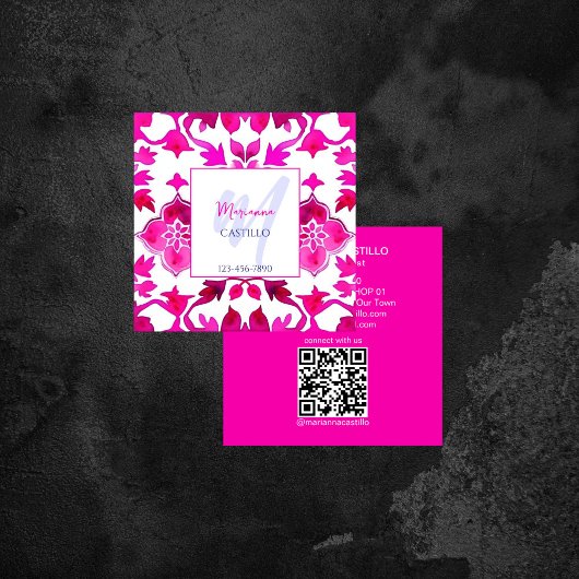 Dicke bunt einzigartige rosa Vorlage qr Quadratische Visitenkarte