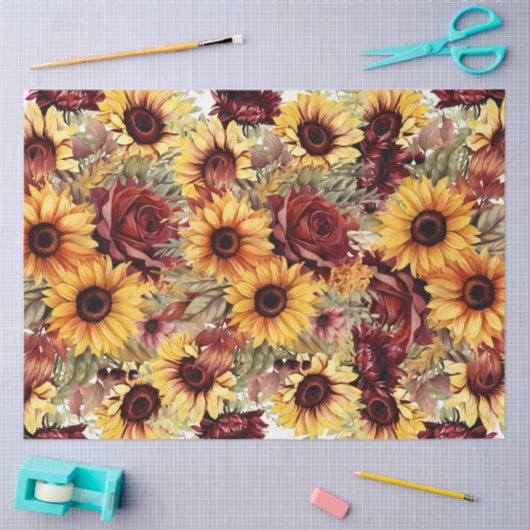 Dicke Burgundy & Sonnenblumen Blumendekoupage Seidenpapier (Basteln)