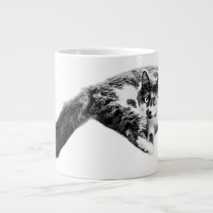 Dicke Cat Portrait Tasse für lange Schwanz