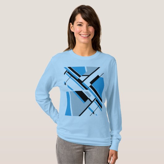 Dicke diagonalblaue schwarze Grau MCM Abstrakt aus T-Shirt (Vorne ganz)