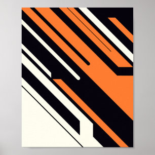 Dicke diagonale Streifen in Orange, Schwarz & Weiß Poster