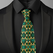 Dicke Diamantmuster in Gold und Emerald Krawatte