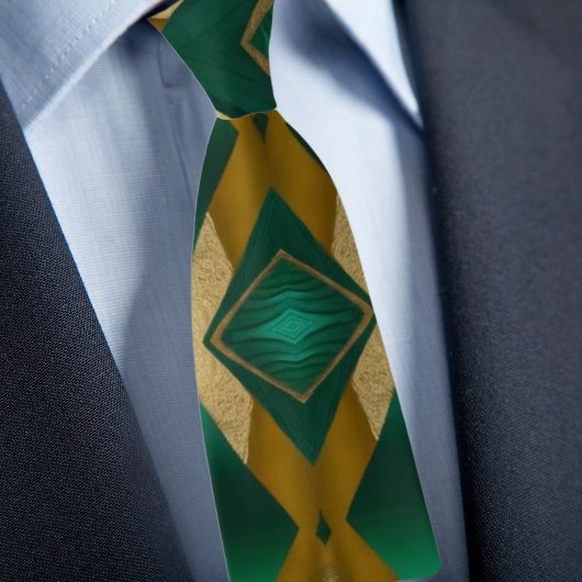 Dicke Diamantmuster in Gold und Emerald Krawatte