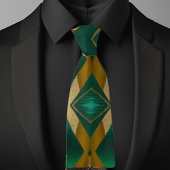 Dicke Diamantmuster in Gold und Emerald Krawatte