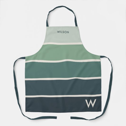 Dicke dunkelgrüne Streifen-Monogramm Schürze (Vorderseite)