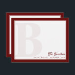 Dicke dunkelrote Monogramm-Familiengestation Mitteilungskarte<br><div class="desc">Dieses Design verfügt über ein fett formatiertes, verblasstes Monogramm im Hintergrund und Platz für einen Namen/Text am unteren Rand. Klicken Sie auf die Schaltfläche Anpassen, wenn Sie die Designelemente anpassen und/oder den Text weiter verändern möchten! Variationen dieses Designs, zusätzliche Farben sowie koordinierende Produkte sind in unserem Shop, zazzle.com/store/doodlelulu verfügbar. Kontaktieren...</div>