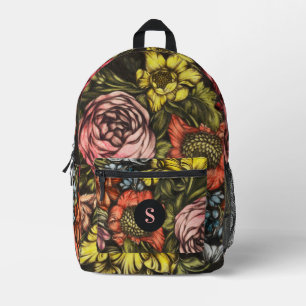 Dicke dunkle Vintage Florals Rosa Monogramm Bedruckter Rucksack