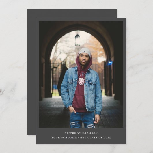 Dicke einfache Schwarz Moderne Minimal Foto Abschl Ankündigung (Vorne/Hinten)