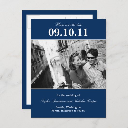 Dicke Erinnerung Save the Date Postkarte (Marine) (Vorne/Hinten)