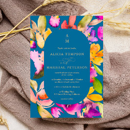 Dicke fallübergroße Foto-Hochzeit mit floralen Aqu Einladung