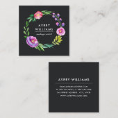 Dicke Farbe Wasserfarbe Blumenreath | Schwarz Quadratische Visitenkarte (Vorne/Hinten)
