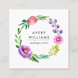 Dicke Farbe Wasserfarbe Blumenreath | weiß Quadratische Visitenkarte
