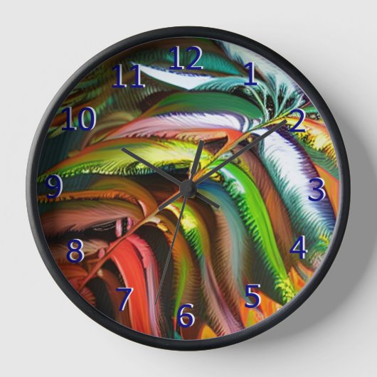 Dicke Feathery Fern Frond Bright Farben Uhr (Vorderseite)