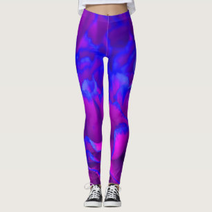 Dicke Fuschia Pink und Blue Carnation Blume Leggings