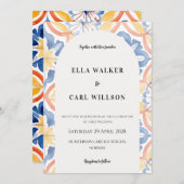 Dicke gelbe blaue Orangenröhre Italienische Hochze Einladung (Vorne/Hinten)