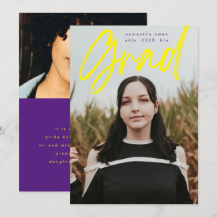 Dicke gelbe Lila Brush Grad Moderne Foto Schule Ankündigung