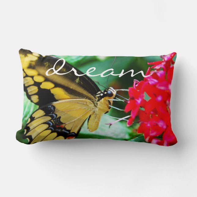Dicke Gelbe Schwarze Butterfly Foto Dream Script Lendenkissen (Vorderseite)