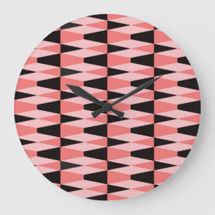 Dicke geometrisch schwarz rosa Muster Große Wanduhr