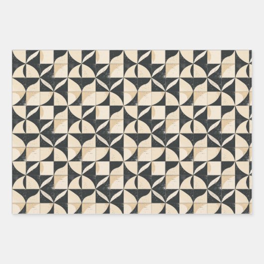 Dicke geometrische Abstrakte Muster - Schwarz & Cr Geschenkpapier Set (Vorderseite 3)