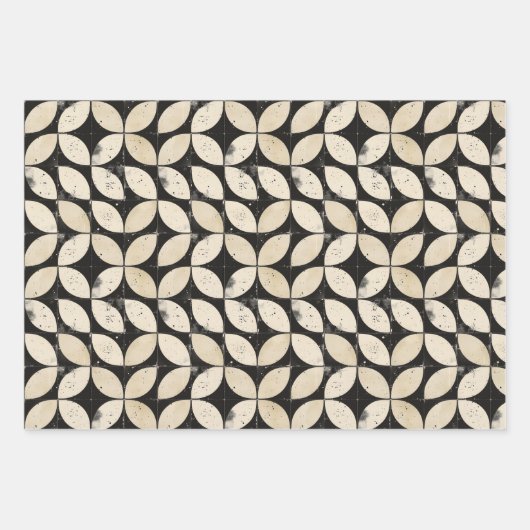 Dicke geometrische Abstrakte Muster - Schwarz & Cr Geschenkpapier Set (Vorderseite 2)