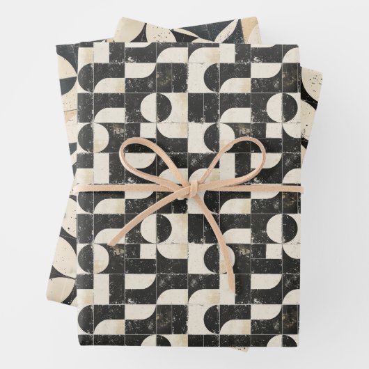 Dicke geometrische Abstrakte Muster - Schwarz & Cr Geschenkpapier Set (Beispiel)