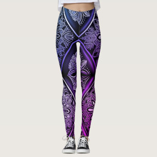 Dicke geometrische Eleganz: Lila und schwarz Leggings