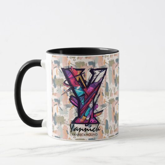Dicke geometrische Monogramm-Tasse - Y für Yannick Tasse (Links)