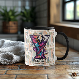 Dicke geometrische Monogramm-Tasse - Y für Yannick Tasse