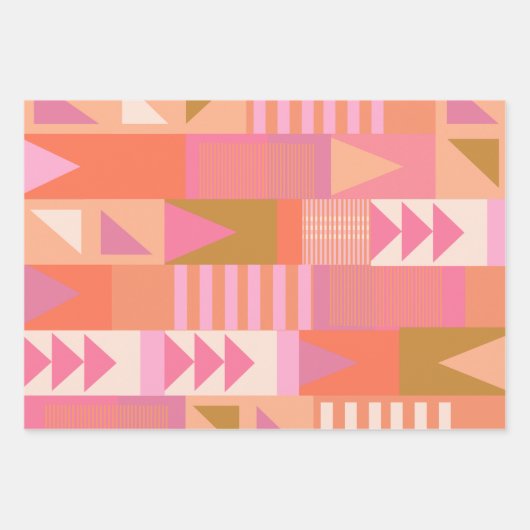 Dicke geometrische Muster in Rosa und Orange Geschenkpapier Set (Vorderseite)