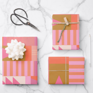 Dicke geometrische Muster in Rosa und Orange  Geschenkpapier Set
