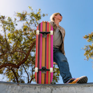 Dicke gestreifte Skateboard - Gold, Rot und Magent