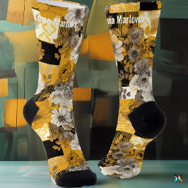 Dicke goldene Blumensocken - Künstlerisches Design Socken