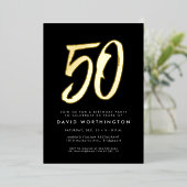 Dicke goldene elegante 50. Geburtstagsparty Folieneinladung (Stehend vorne)