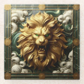 Dicke goldene Löwe mit durchstechenden grünen Auge Glasuntersetzer (Vorderseite)