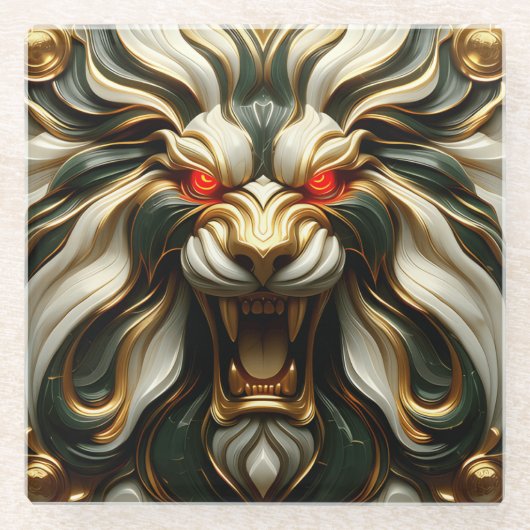 Dicke goldene Löwe mit fiery Blick Glasuntersetzer (Vorderseite)