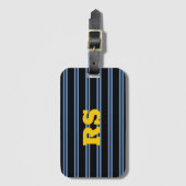 Dicke Goldmonogramm, Name, blaue Linien auf schwar Gepäckanhänger (Vorderseite Vertikal)