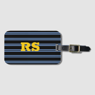 Dicke Goldmonogramm, Name, blaue Linien auf schwar Gepäckanhänger