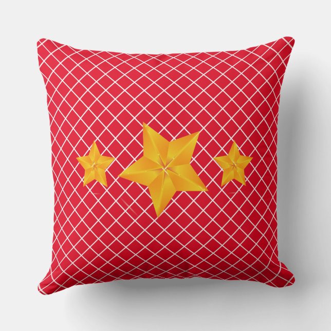 Dicke Goldstars/rote Streifen Kissen (Rückseite)