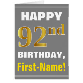 Dicke, grau, Imitate Gold 92. Geburtstag mit Name 