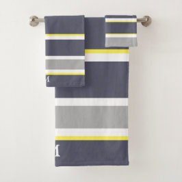 Dicke graue gelbe Streifen Monogram Badetuch Set