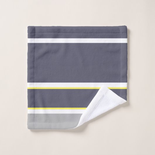 Dicke graue gelbe Streifen Monogram Badetuch Set (Waschlappen)