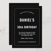 Dicke Grenze Weiße Typografie Schwarz 30. Geburtst Einladung (Vorne/Hinten)