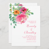 Dicke große rosa Orange Vibrannende florale Chic W Einladung (Vorne/Hinten)