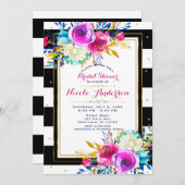 Dicke, helle, farbenfrohe schwarze und weiße Strei Einladung (Vorne/Hinten)