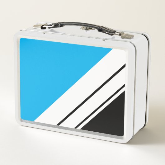 Dicke, helle Sky Blue Schwarz-weiß Racing Streifen Metall Brotdose (Rückseite)