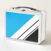 Dicke, helle Sky Blue Schwarz-weiß Racing Streifen Metall Brotdose (Vorderseite)