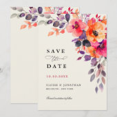 Dicke, hellrosa Orangefarbene Blumenzehen Save The Date (Vorne/Hinten)